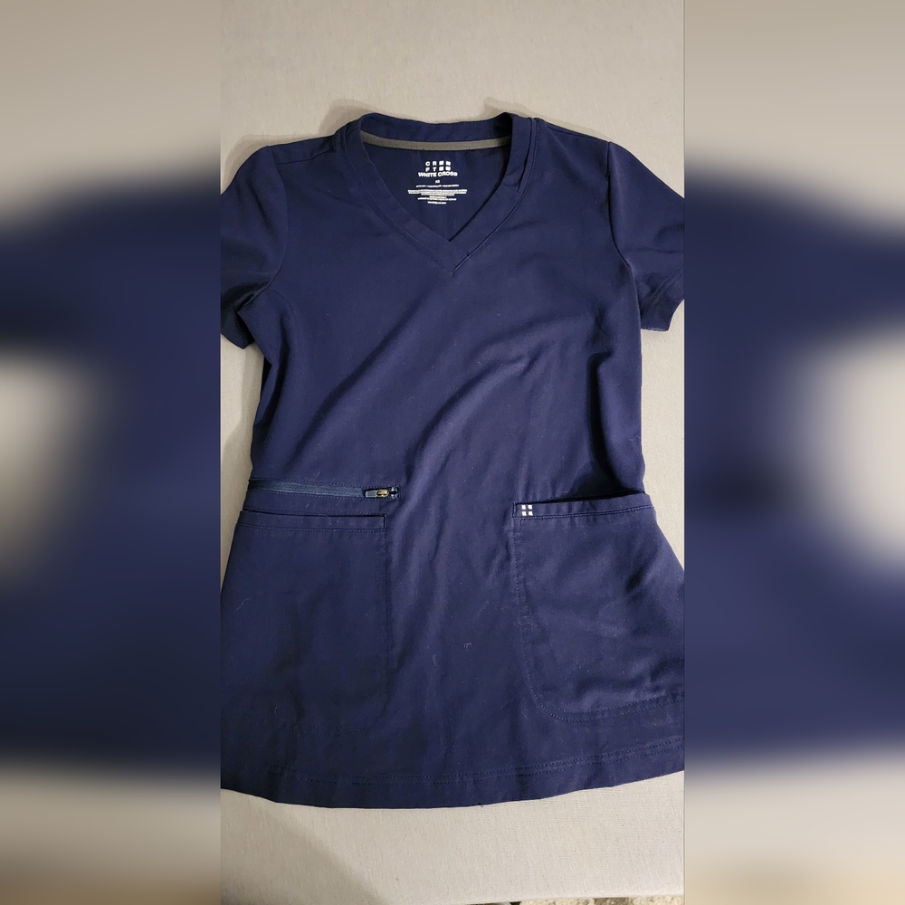 White cross navy blue scrub set